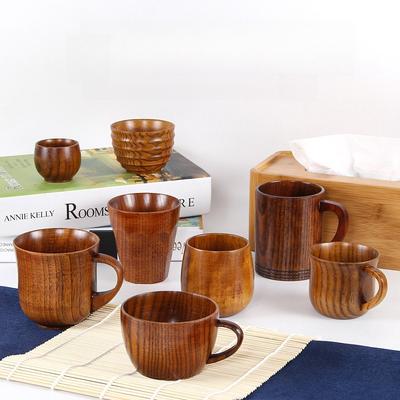 Wooden Big Belly Cups Japan Style Milk Water Cup with Handle Coffee Beer Tea Mug Handmade Natural Kitchen Bar Drinkware Cups