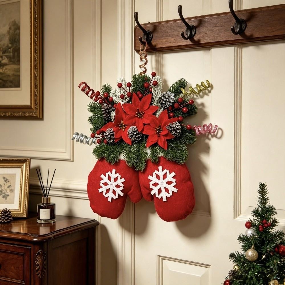 Artificial Wreath Christmas Wreath Glove Shape Christmas Garland Christmas Door Wreath Gate