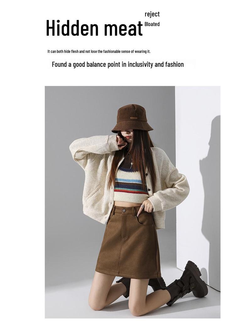 Millefleurs Suede A-Line Mini Skirt: Autumn/Winter, Anti-Exposure, Slimming, Versatile Fashion for Women