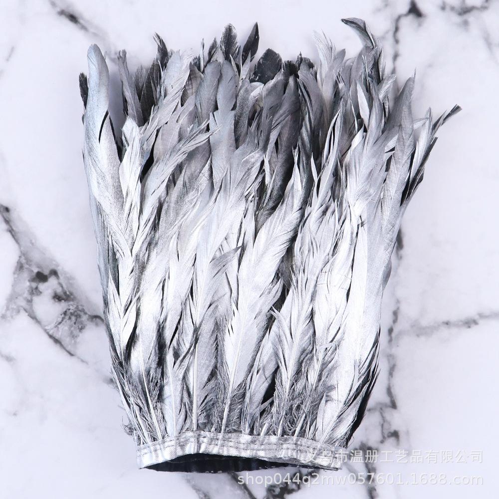 

25-30Cm Brush Gold Silver Purple Tail Cloth Edge Clothing Accessories Pendant Diy Material Chicken Feather Cloth With Stage серебряный
