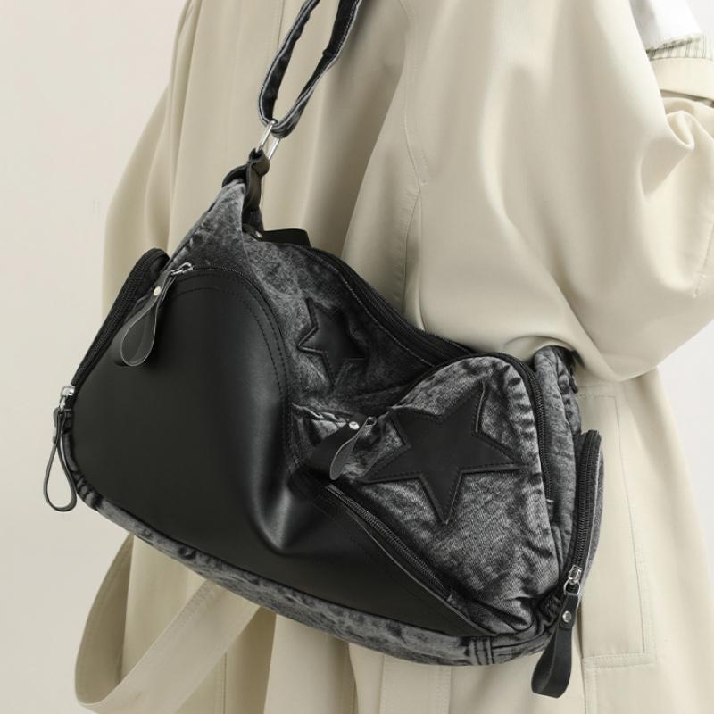 Women'S Shoulder Bag Ladies Large Capacity Denim Shoulder Crossbody Bag Leisure Commuting Handbag Star Tote Bag