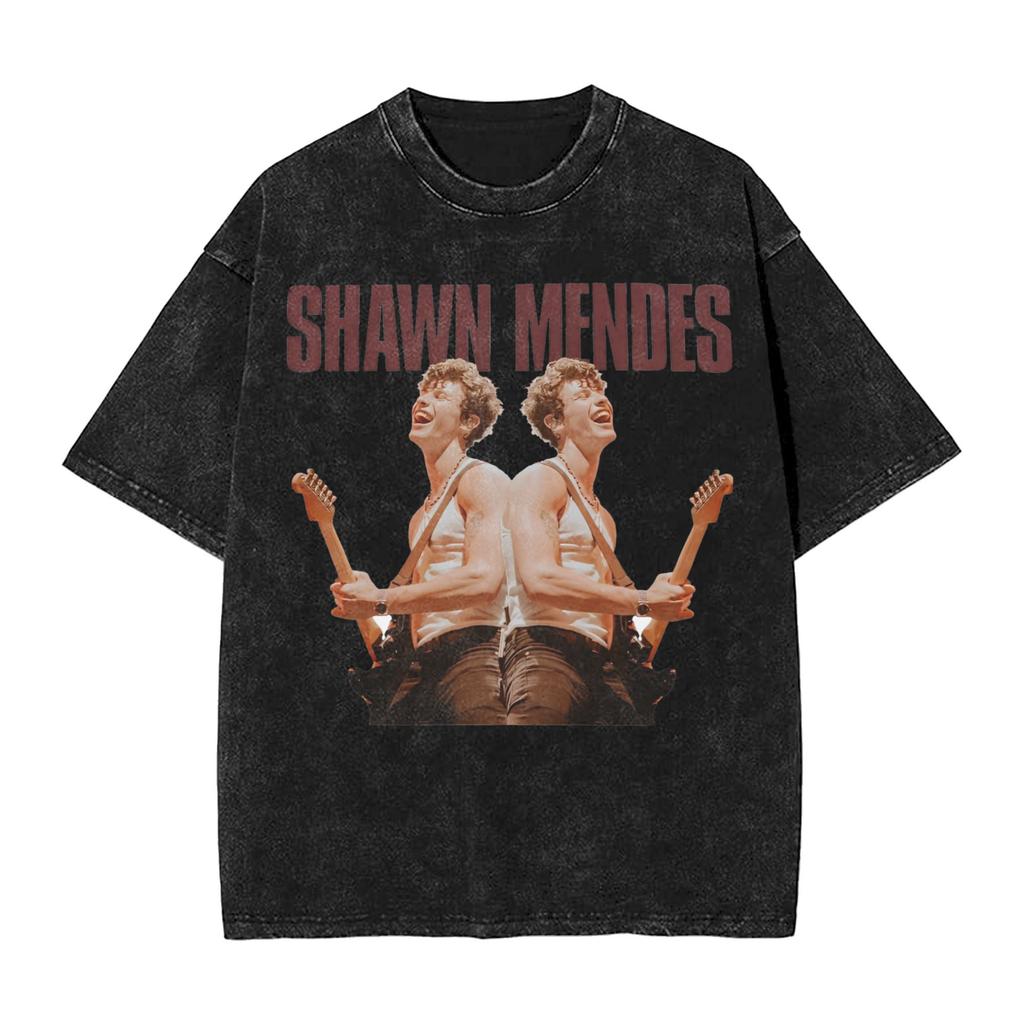 Harajuku Washed Shirt On the Road Again Shawn Unisexdes Tour Merch Vintage T Shirt Streetwear Short Sleeve Printed Tops Tees