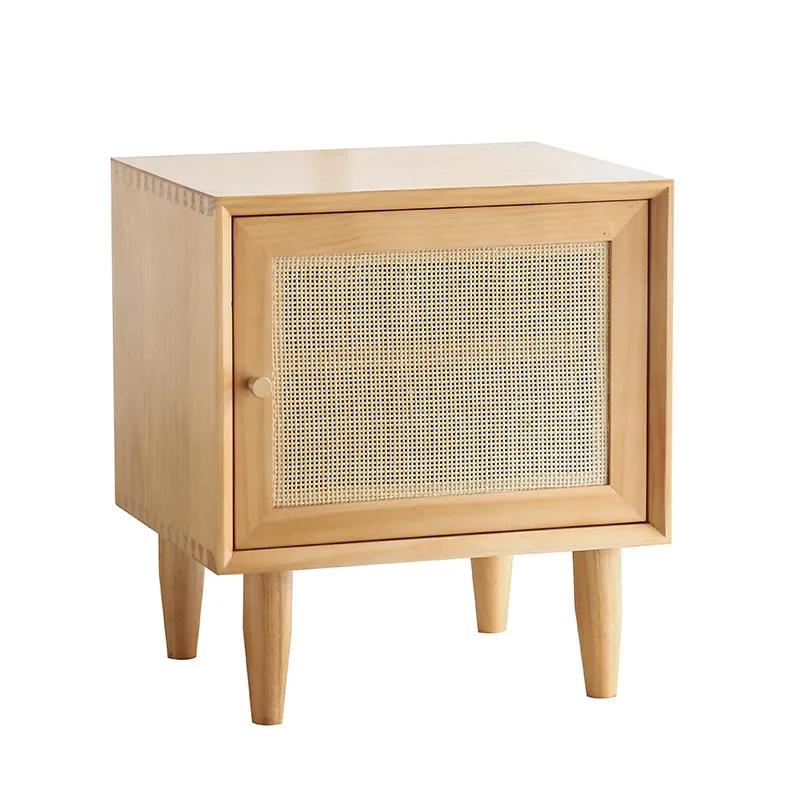 Japanese Nightstands Solid Wood Bedside Table Rattan Low Cabinet Corner Bedroom Drawers Apartment Locker Magazine Bookcase
