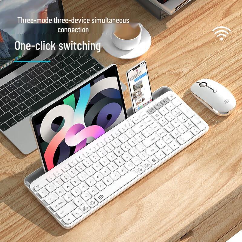 FUDE K912T 105-Key Wireless Tri-Mode Keyboard with Phone/Tablet Stand