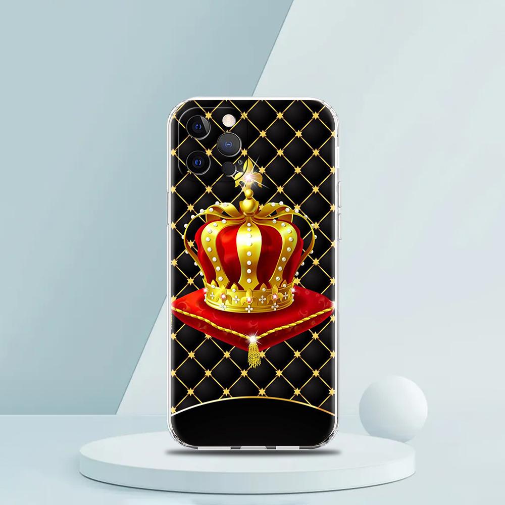 Diamond Crown Phone Case for iPhone 16 15 14 13 12 Pro Max Transparent Soft for iPhone 11 Pro Max 7 8 Plus XS XR Shell Bag