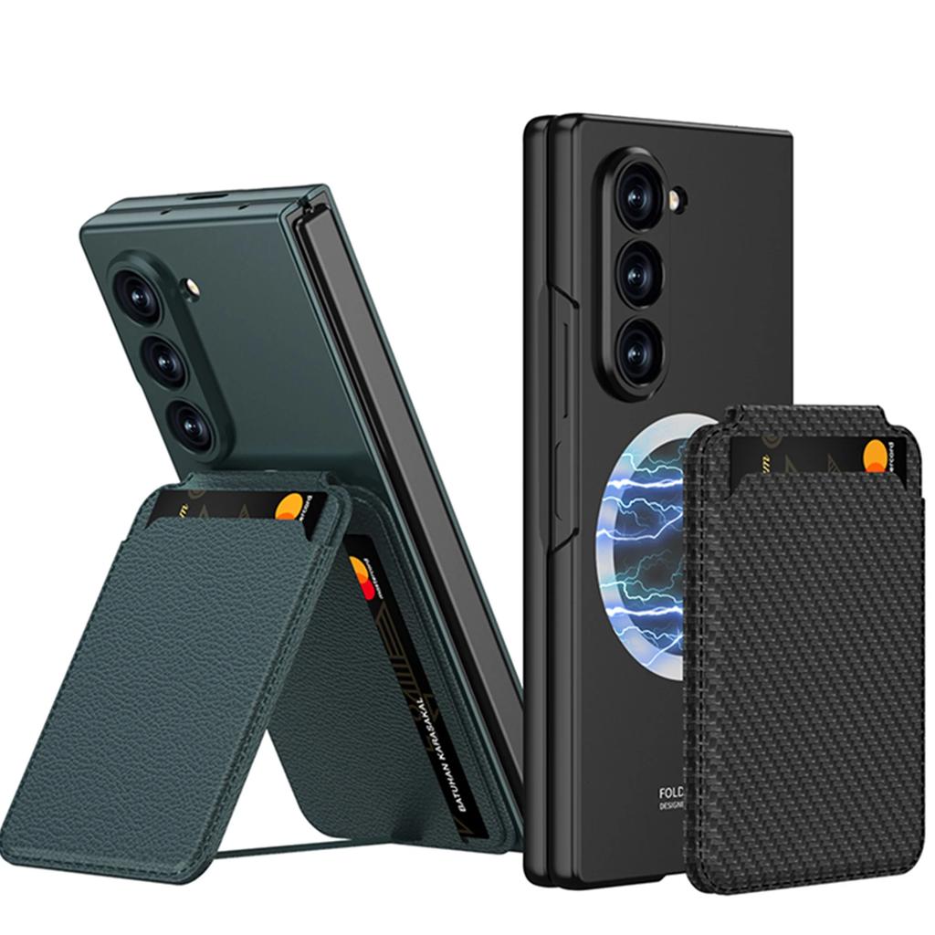 Magnetic Detachable Card Holder Bracket Phone Case for Samsung Galaxy Z Fold 7 6 Fold7 Fold6 with Tempered Film Protective Cover
