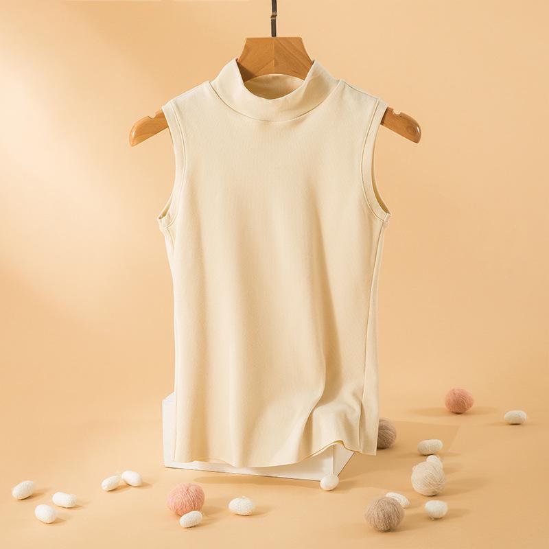 Women's Thermal Velvet Cationic Vest - Slimming Sleeveless, Half-High Collar for Autumn/Winter