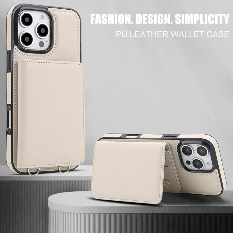 Magnetic Closure Cover for Phone 16 Series Kickstand Case with Card Holder Lanyard Shoulder Strap