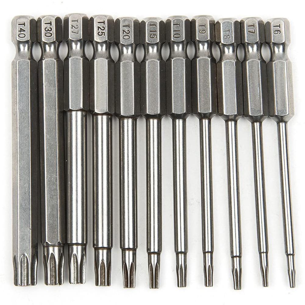 A34R 11 Pcs Magnetic T6-T40 Torx Head Screwdriver Bit Set Star 6 Point Screwdriver Drill Bits Tools 3 Inch Length