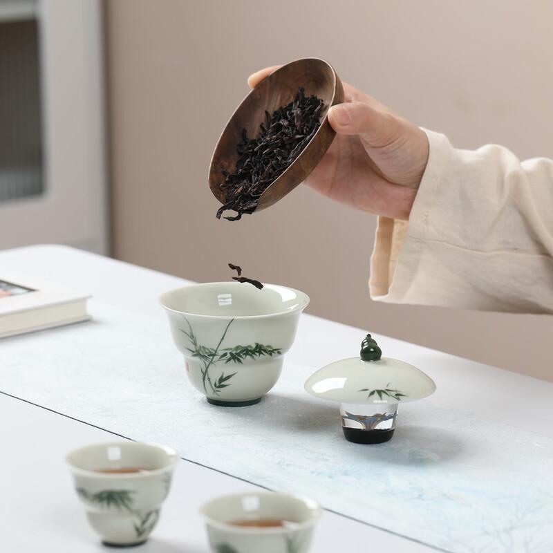 Hand-Painted Green Bamboo Travel Tea Set