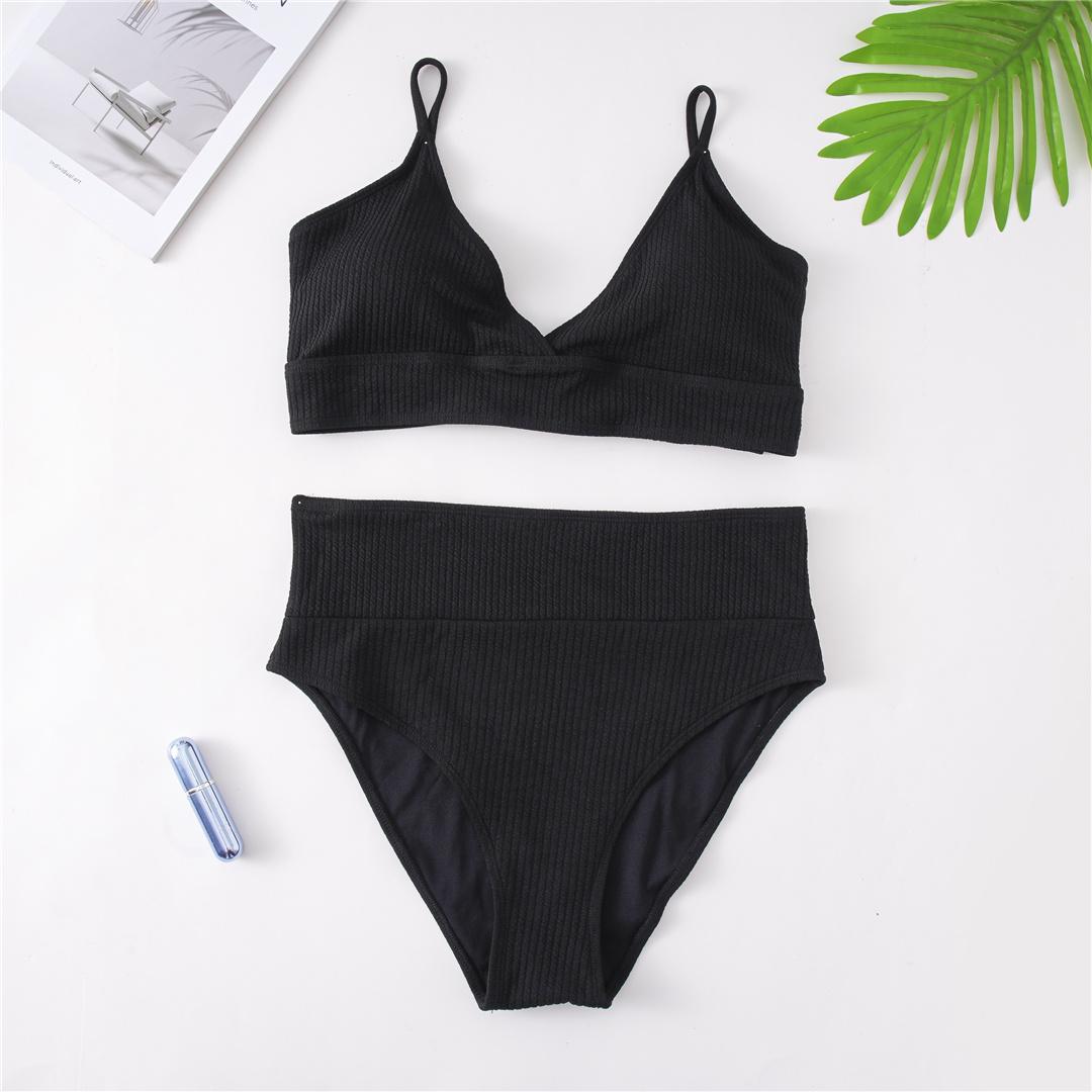 

мода 0XL - 4XL ребристый бикини большой размер купальники плюс размер женский купальник женский комплект бикини из двух частей купальный костюм купальный костюм 0XL чёрный