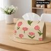2D Flat, 1pc Pink Tulip Plant Pattern Decorative Tissue Box, Suitable for Home, Car, Kitchen, Bathroom, Daily Use Polyester Tissue Box, Desktop Decora