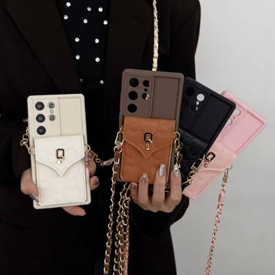 Strap Chain Wallet Card Phone Case For Samsung Galaxy A14 A24 A34 A54 A13 A33 A53 A73 5G A52 A32 A31 A51 4G Silicone Rope Cover
