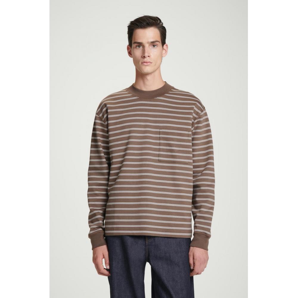 

Cos Japan Long Sleeve Mock Neck T shirT brownoffwhite/XS