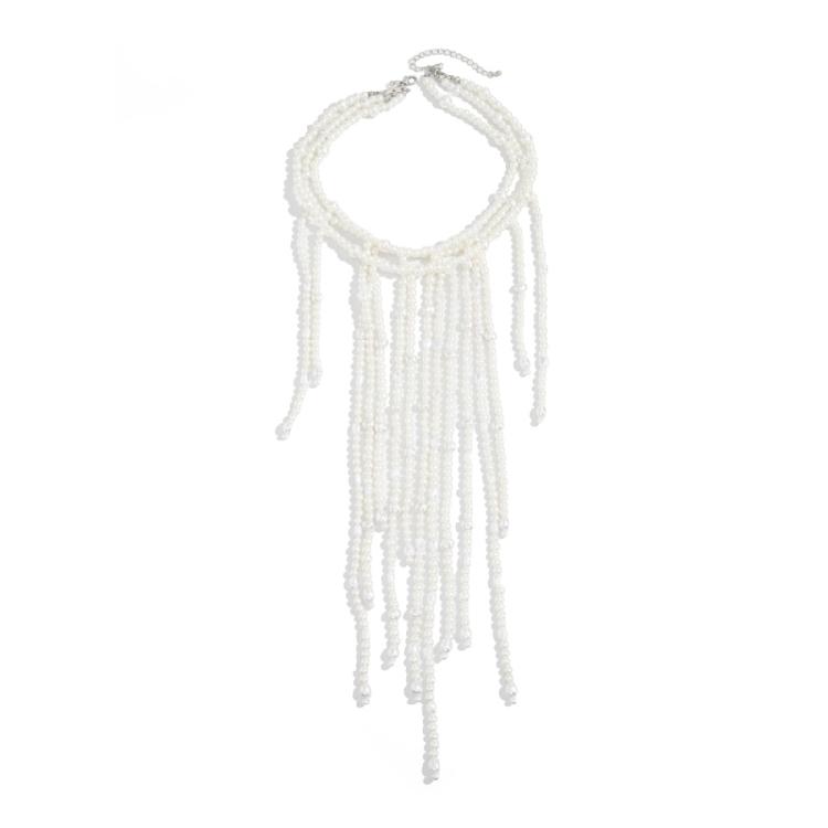 Beautiful Long Fringe Necklace Elegant Imitation Pearls Clavicle Chain Accessory Jewelry For Everyday Wear 1