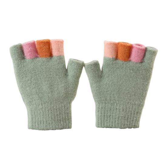 Kids Knitted Gloves Winter Half Finger Gloves Soft Color Block Warm Wrist Gloves for Boys Girls Indoor Outdoor Use