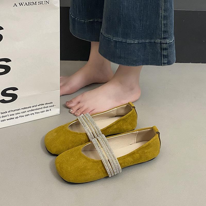

Fashion French flat-bottomed design single shoes 2025 new summer fairy style retro rhinestone Mary Jane ladyshoes 40 жовтий