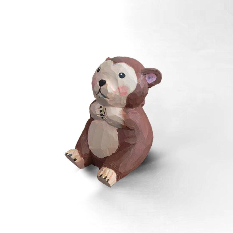 Handmade Solid Wood Animal Figurines: Kitten, Chick, Elephant, Snowman