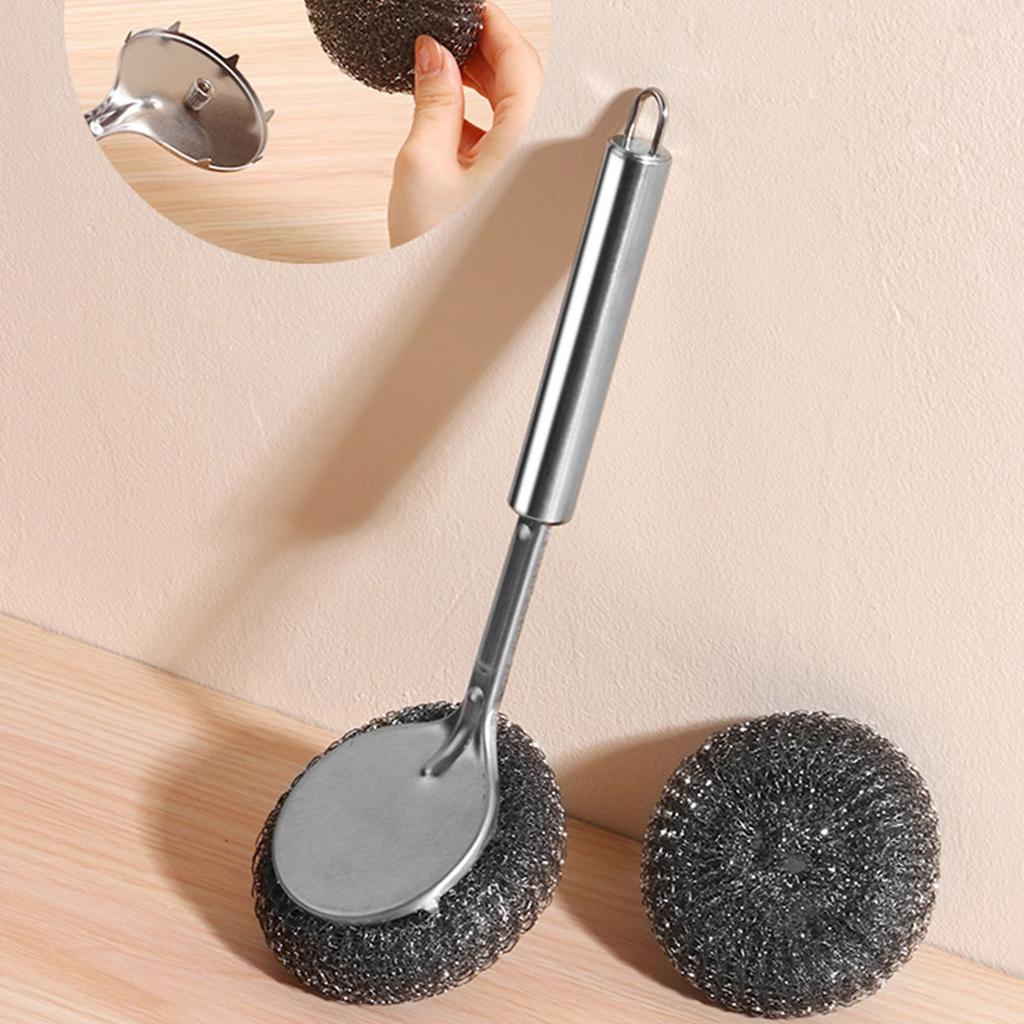 Stainless Steel Wool Scrubber with Handle Pot Scrubbers Dish Scrubber Cleaning Brush Stainless Steel Scrubbing Brushes
