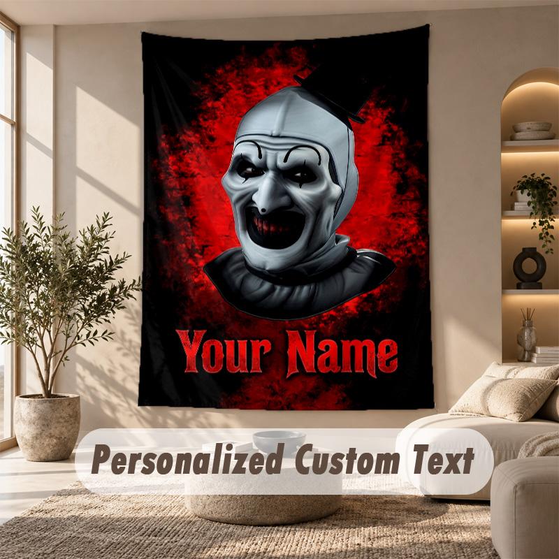 Tapestry Custom Name Text, Wall Hanging Tapestry Home Room DecorTerrifier Art the Clown