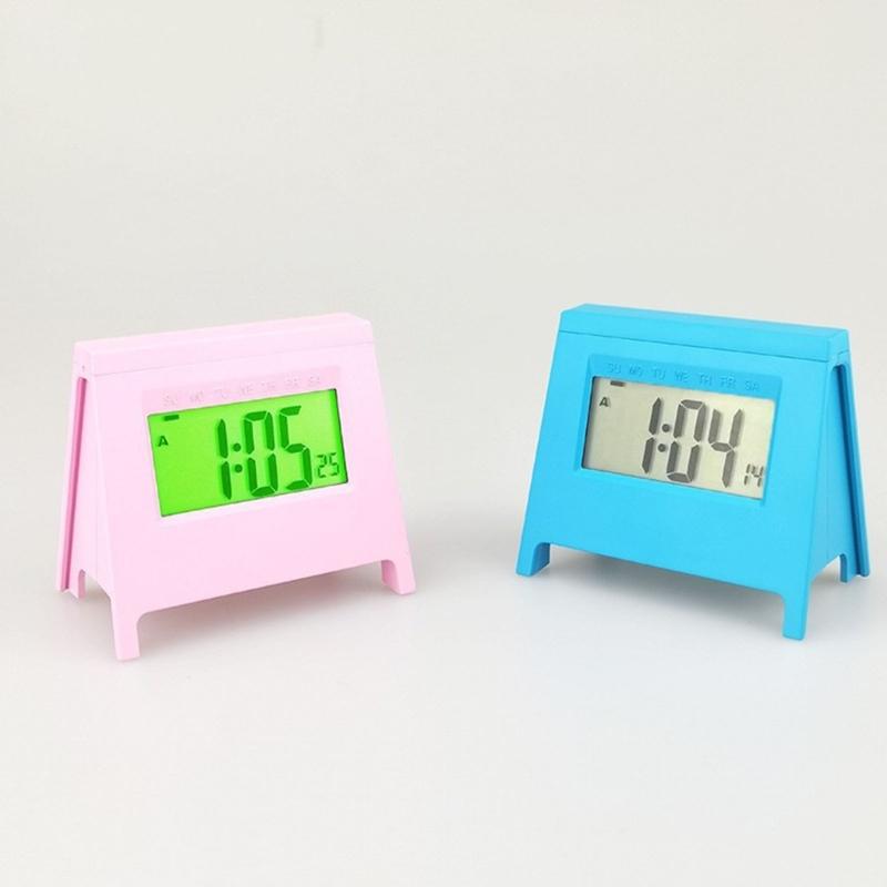 Automatic Night Light Mini Alarm Clock for Bedroom or Office Quiet Mechanism 12/24 Hour LCD Display Digital Table Clock