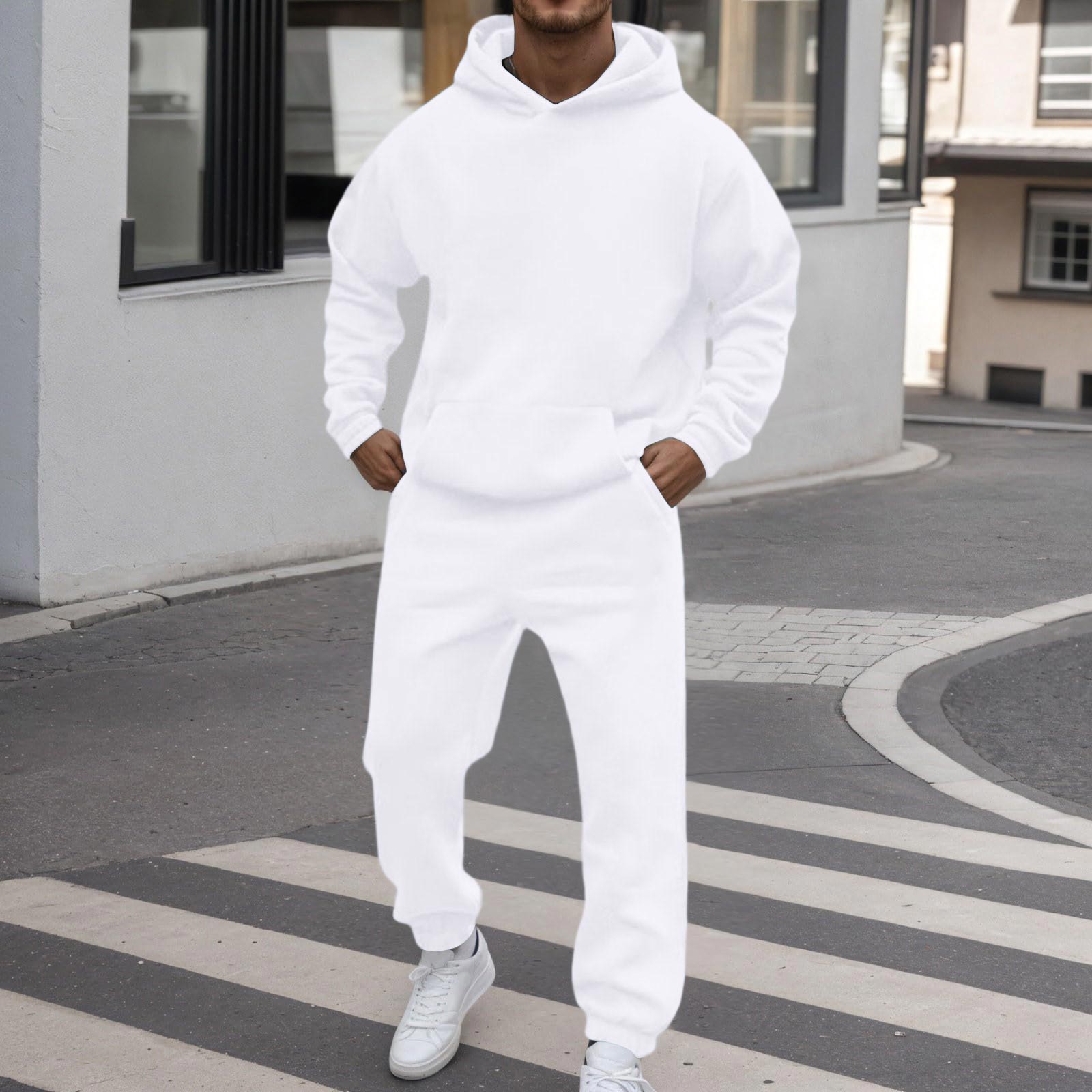 Unisex Jogginganzug Set - Farbe Locker Passform Paar Passend Winter Outfits XXXL weiß
