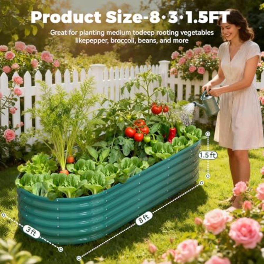 8x3x1.5ft Galvanized Raised Garden Bed 18 Tall Metal Raised Beds for Gardening Large Planters Boxes for Outdoor Plants Vegetabl