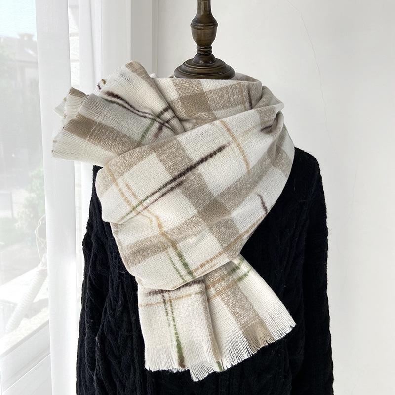 New Plaid Scarf Girls Winter Thickened Warm Shawl Dual-purpose Retro Couple Scarf