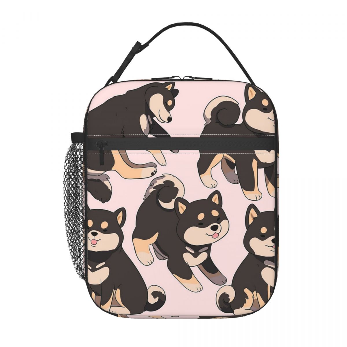 

Black Brown Shiba Inu Dog And Flowers Insulated Lunch Bag for Women Kids Portable Food Boxes Thermal Lunch Box Tote One Size