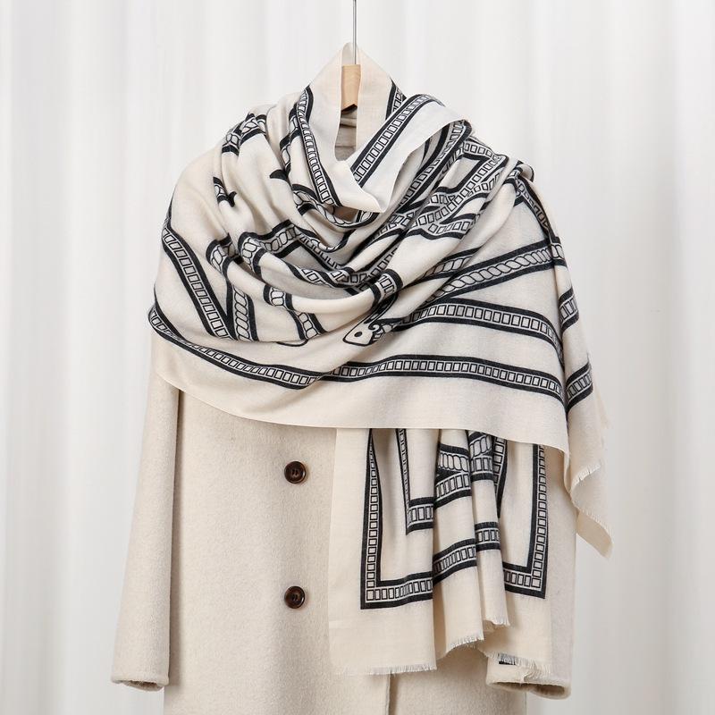 

Пони линия приятный к коже бархатный осенне-зимний приятный к коже и теплый имитация кашемира печатный шарф универсальная шаль 88*180cm