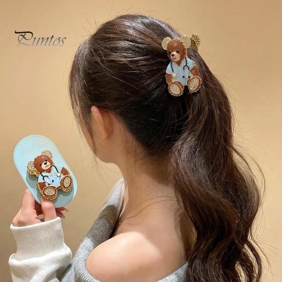 Hair Claw for Medium Long Claw, Size Metal Gripper with Anti-Slip Teeth, Medical Bear Rhinestone Decorated Clip Design Shark Medium-Long Buns