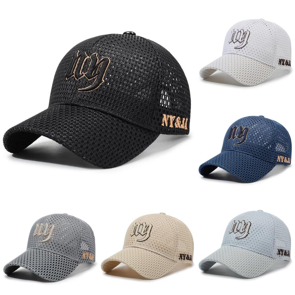 Sommerliche Baseballkappe aus Mesh mit gestickten Buchstaben und verstellbarer Passform für lässige Streetwear