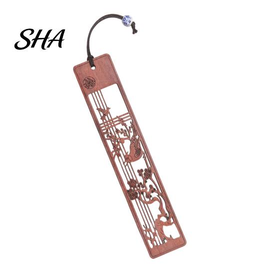 Thin Flat Bookmark Rosewood Bookmark, Plum Orchid Bamboo Chrysanthemum Carved Classic Classical Traditional Chinese Style Wood Page Marker for A