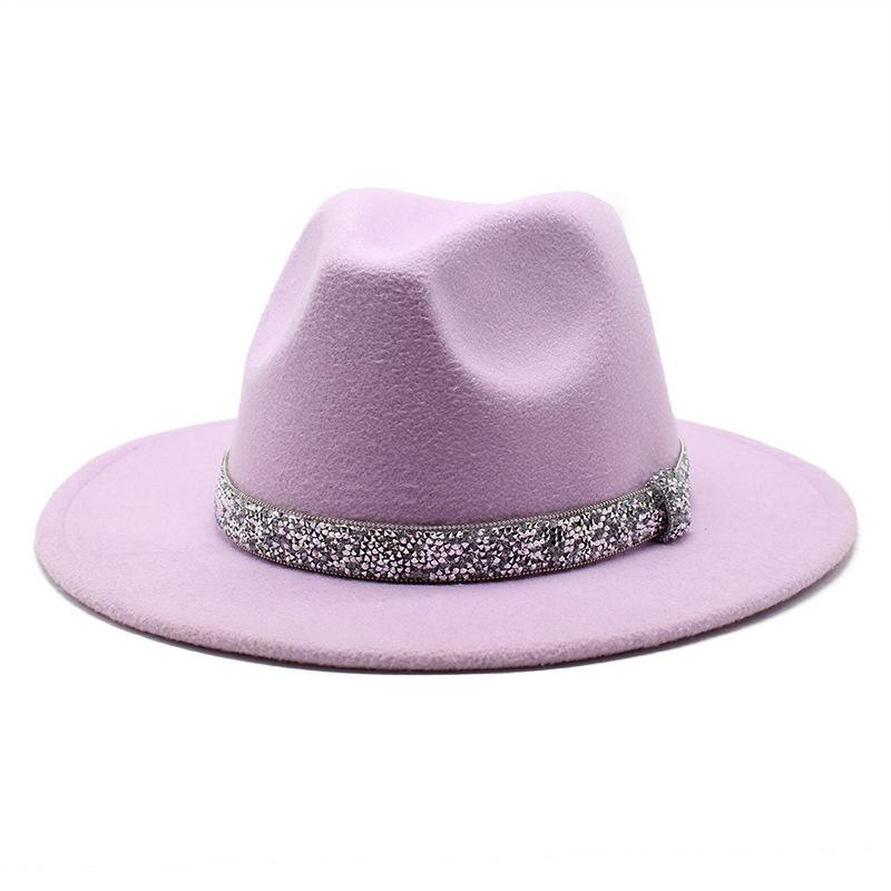 2021 Autumn Men'S And Women'S Woolen Hats, Solid Color Jazz Top Hats, Crystal Diamond Gift Hats