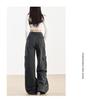 Women's High-Waist Fleece-Lined Wide-Leg Jeans, Retro Workwear Style for Autumn/Winter 2024