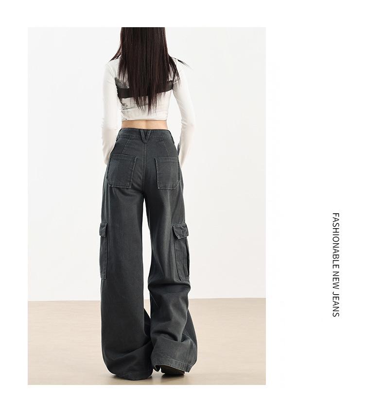 Women's High-Waist Fleece-Lined Wide-Leg Jeans, Retro Workwear Style for Autumn/Winter 2024