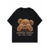 Women Casual T Shirt Black Teddy Bear Cover Eyes Surprise Moment One Two Three Print Top For Daily Wear Party Outing
