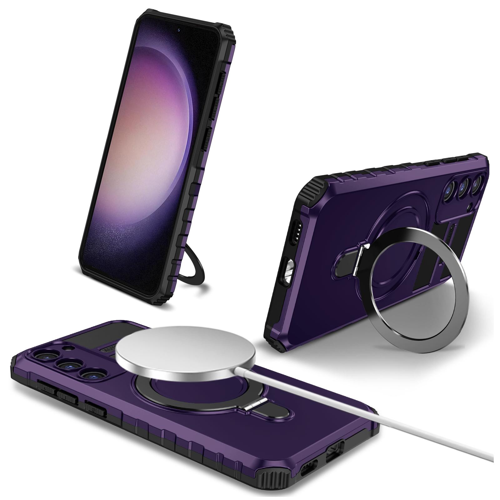 

For Samsung Galaxy S23 Case Compatible with MagSafe Kickstand PC+TPU Phone Cover Purple