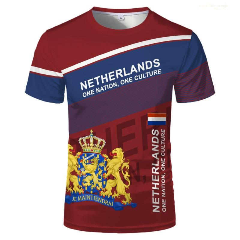 Haijian03 Koningsdag Mode Heren T-shirts Nederland Vlag Grafische O-hals Tops Nederlands Nationaal Embleem Bedrukt Unisex Korte Mouw T-shirts 4XL