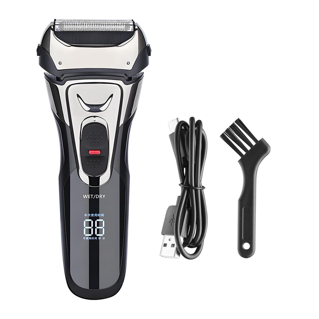 New Digital Display Rechargeable Electric Shaver for Men, USB Charging, Built-in Trimmer, Wet Dry Use, Washable Foil Shaver
