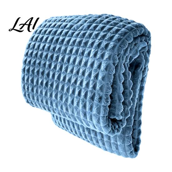 Skin Friendly Bed Throw Waffle Textured Fleece Blanket Solid Color Milk Flannel Grid Cut High Density Brushed Velvet Blanket Plush Soft Warm Cozy for