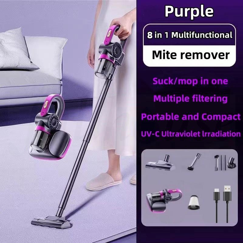 85Kpa 8 in1 UV-C Ultraviolet Irradiation Bacteria Remover Bed Sofa Vacuum Cordless Dust Mite Vacuum Cleaner Purple(8in1+UV)