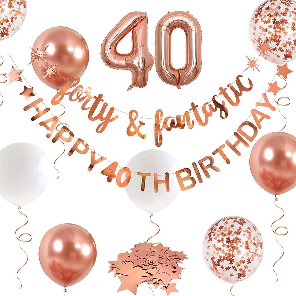 Rose Gold Thirty & Fabulous Happy 30th Birthday Banner Garland Foil Balloon 30 for Womens 30th Birthday Decorations Hanging 30 and Fabulous Cheers to