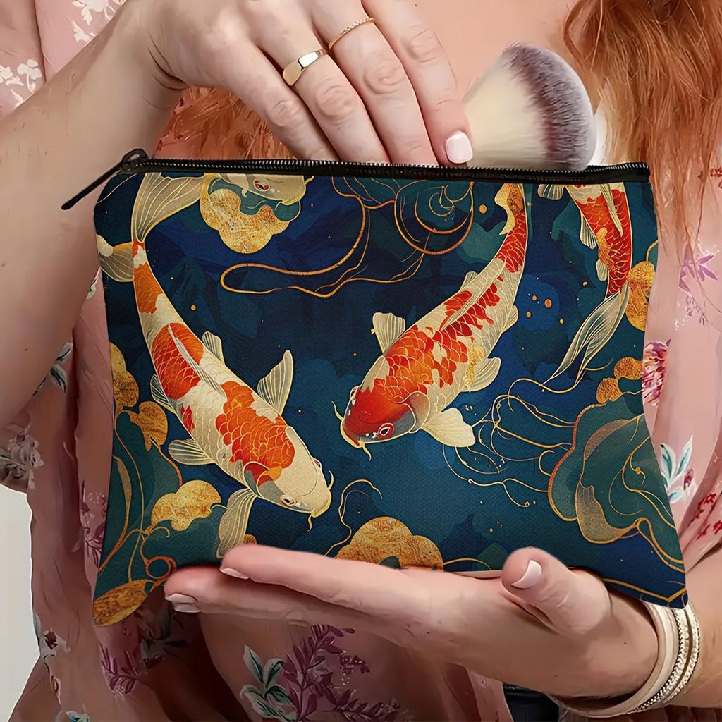 Koi Fish Design Cosmetic Pouch Stylish Women'S Cosmetic Bag, Versatile Portable Toiletry Bag, Organizer Bag, Travel Cosmetic Bag