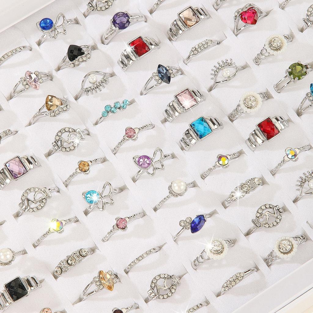 12Pcs Lady's Colorful Flowers Sweet Ring - Women's Set-In-Zirconia Simple Alloy Finger Ring Jewelry