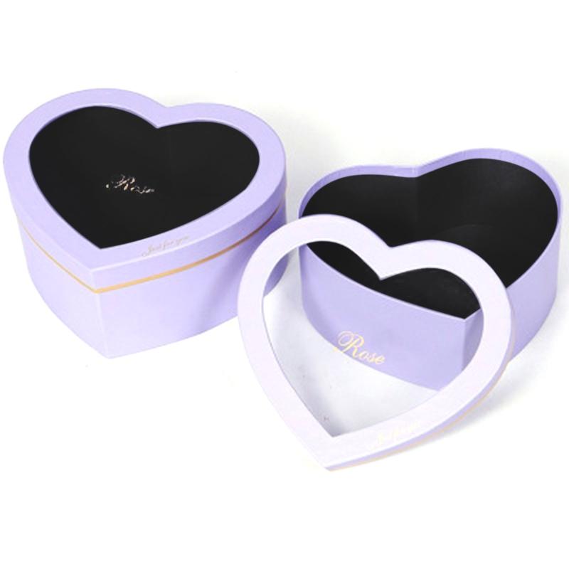 2pcs  Creative Flower Box Heart Shaped Hot Stamping Paper Florist Packaging Rose Gift Case for Anniversary Party Dropshipping