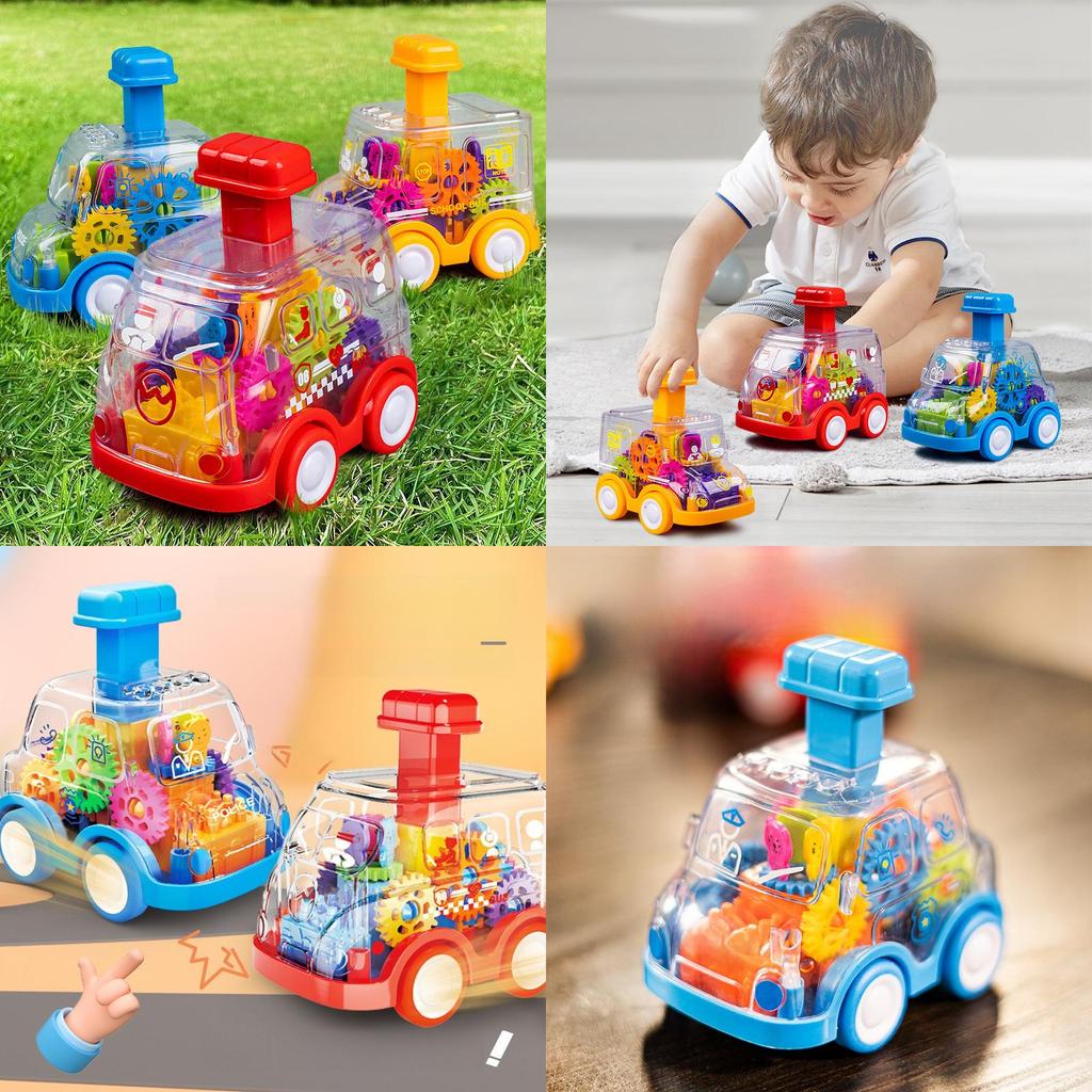 Plastic Inertia Gear Car Toy For Kids With Press Button And Visual Development