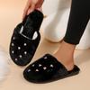 Fashion Sweet Glitter Heart Furry Mules Slippers Women 2025 Winter Warm Short Plush Cover Toe Slippers Soft Faux Fur Indoor Slippers