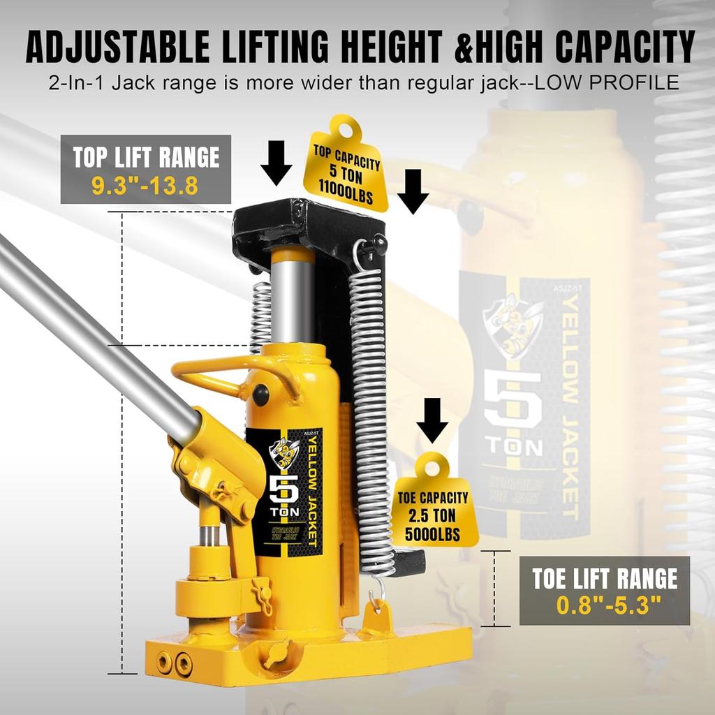 Toe Jack 2.5 Ton Hydraulic Lift, 5 Ton Top Capacity Air Hydraulic Claw Jack for Car Repair & Machinery