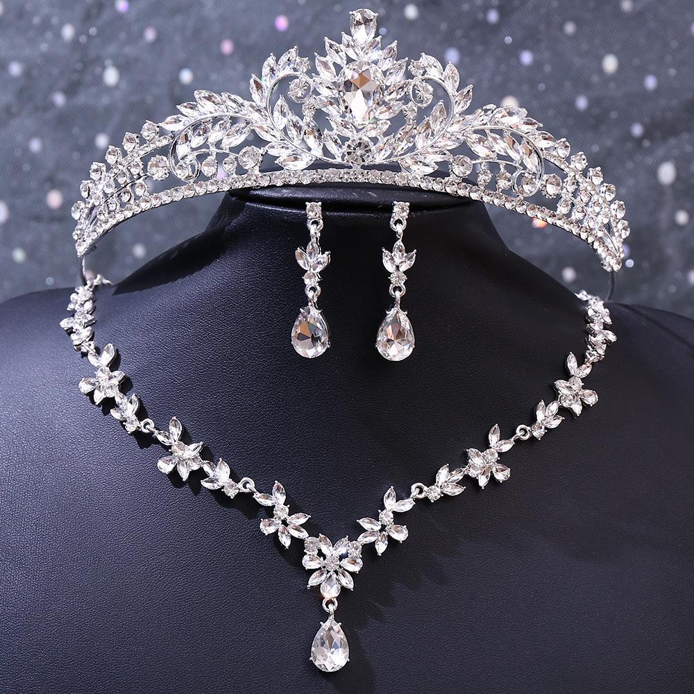DIEZI Luxury Rhinestone Crystal Tiara Necklace Earrings For Women Wedding Party Elegant Bridal Bride Crown Hair Accessories